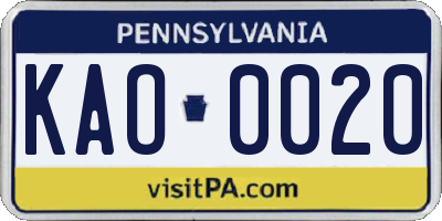 PA license plate KAO0020