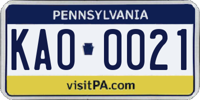 PA license plate KAO0021