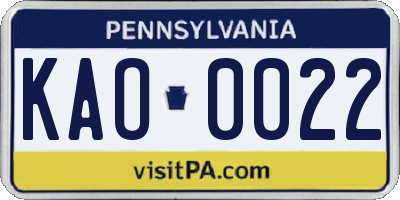 PA license plate KAO0022