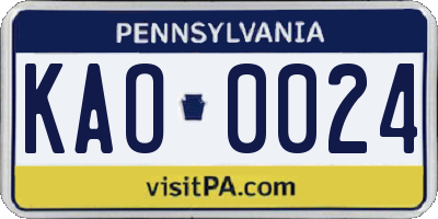 PA license plate KAO0024