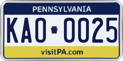 PA license plate KAO0025