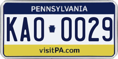 PA license plate KAO0029