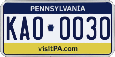 PA license plate KAO0030