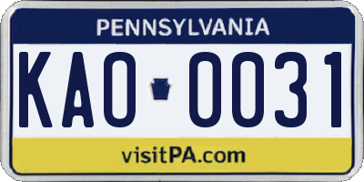 PA license plate KAO0031