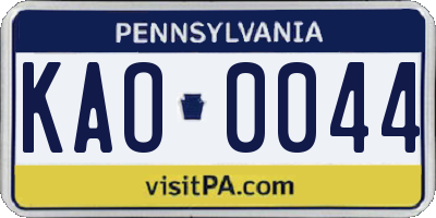 PA license plate KAO0044