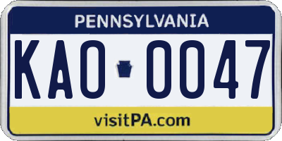 PA license plate KAO0047