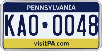 PA license plate KAO0048