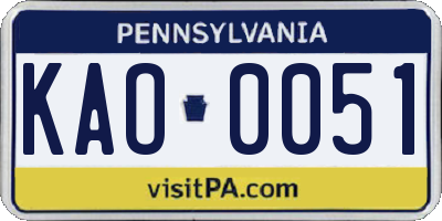 PA license plate KAO0051