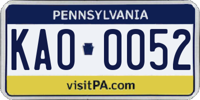 PA license plate KAO0052