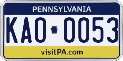 PA license plate KAO0053