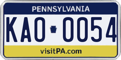 PA license plate KAO0054