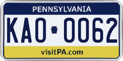 PA license plate KAO0062