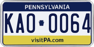 PA license plate KAO0064
