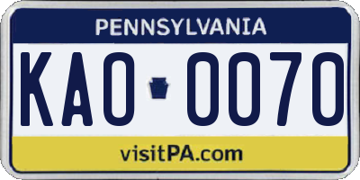 PA license plate KAO0070