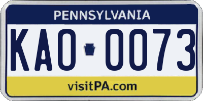 PA license plate KAO0073