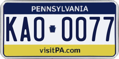 PA license plate KAO0077