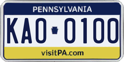 PA license plate KAO0100