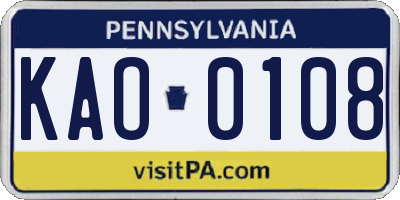 PA license plate KAO0108