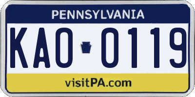 PA license plate KAO0119