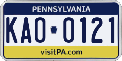 PA license plate KAO0121