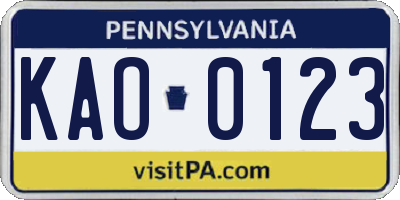 PA license plate KAO0123