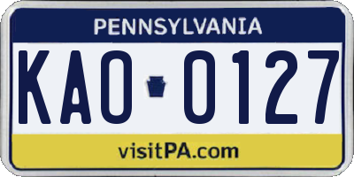 PA license plate KAO0127