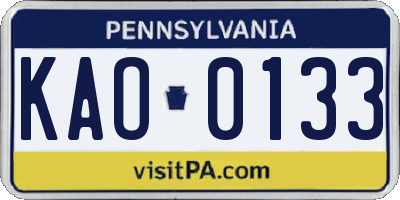 PA license plate KAO0133