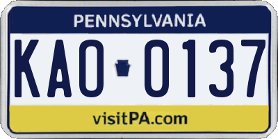 PA license plate KAO0137