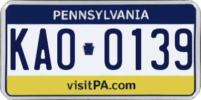 PA license plate KAO0139