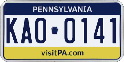 PA license plate KAO0141