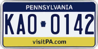 PA license plate KAO0142