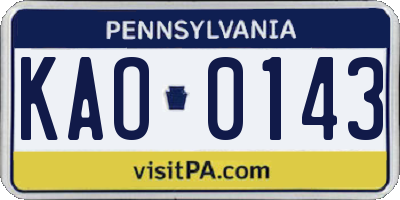 PA license plate KAO0143