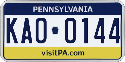 PA license plate KAO0144