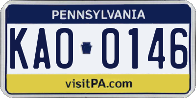 PA license plate KAO0146
