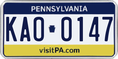 PA license plate KAO0147