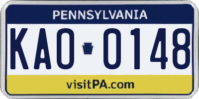 PA license plate KAO0148
