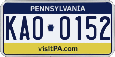PA license plate KAO0152