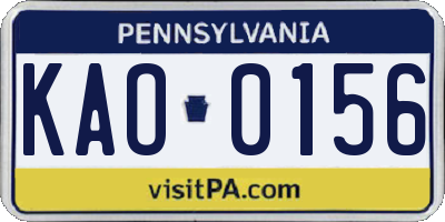 PA license plate KAO0156