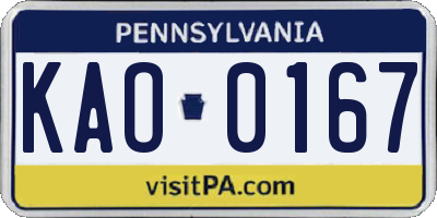 PA license plate KAO0167
