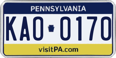 PA license plate KAO0170