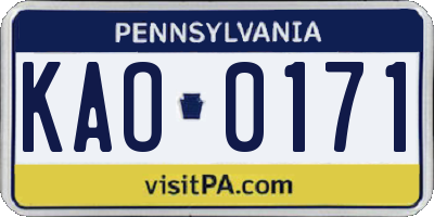 PA license plate KAO0171
