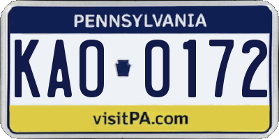 PA license plate KAO0172
