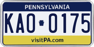 PA license plate KAO0175