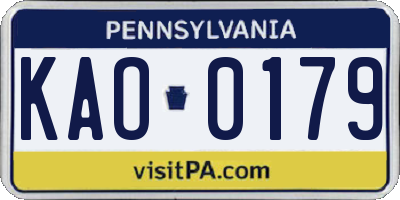 PA license plate KAO0179