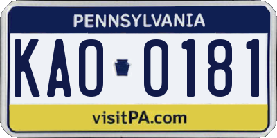 PA license plate KAO0181