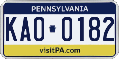 PA license plate KAO0182