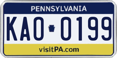 PA license plate KAO0199