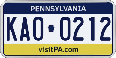 PA license plate KAO0212