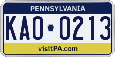 PA license plate KAO0213