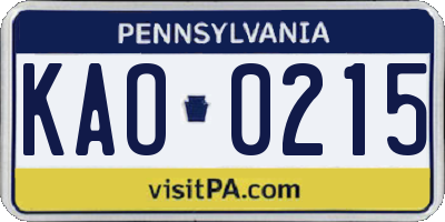 PA license plate KAO0215